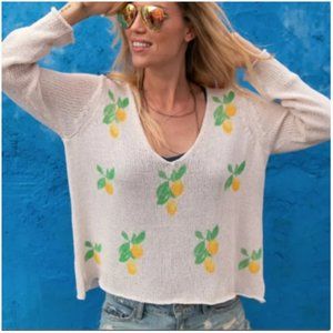 Lemon Print Lightweight Knit Sweater - Wooden Ships